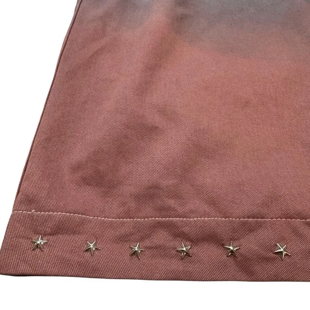Hand-Dyed Reworked Vtg Star Studded Black Burgundy Ombré Straight Pleated Skirt